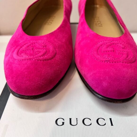 GUCCI Vintage hot pink leather suede slip on heel GG flat Ballet shoes 7.5/8 - Picture 5 of 15